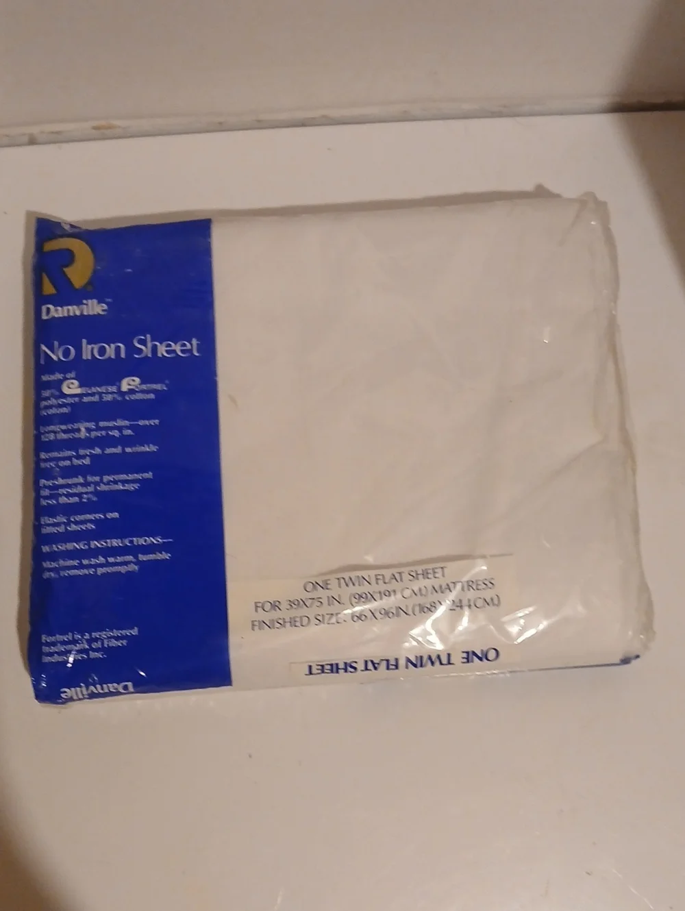Vintage Dan River White Twin Flat Sheet with Blue Accent Packaging